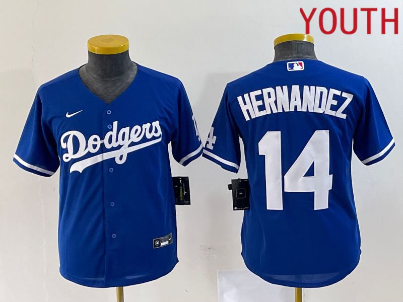 Youth Los Angeles Dodgers 14 Hernandez Blue Nike Game 2023 MLB Jerseys